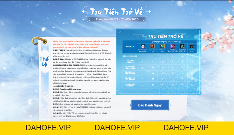 CHUỖI SỰ KIỆN BIG UPDATE SƯƠNG KHỞI LONG NGUYÊN NHẬN QUÀ CỰC HOT ( 08/05 - 21/05 ) - Tru Tiên 3D